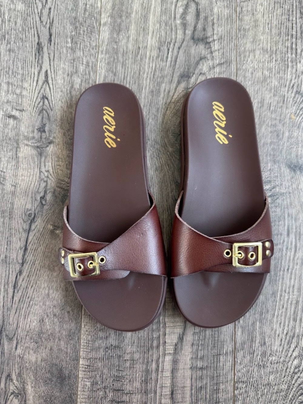 Brown aerie slip on sandals